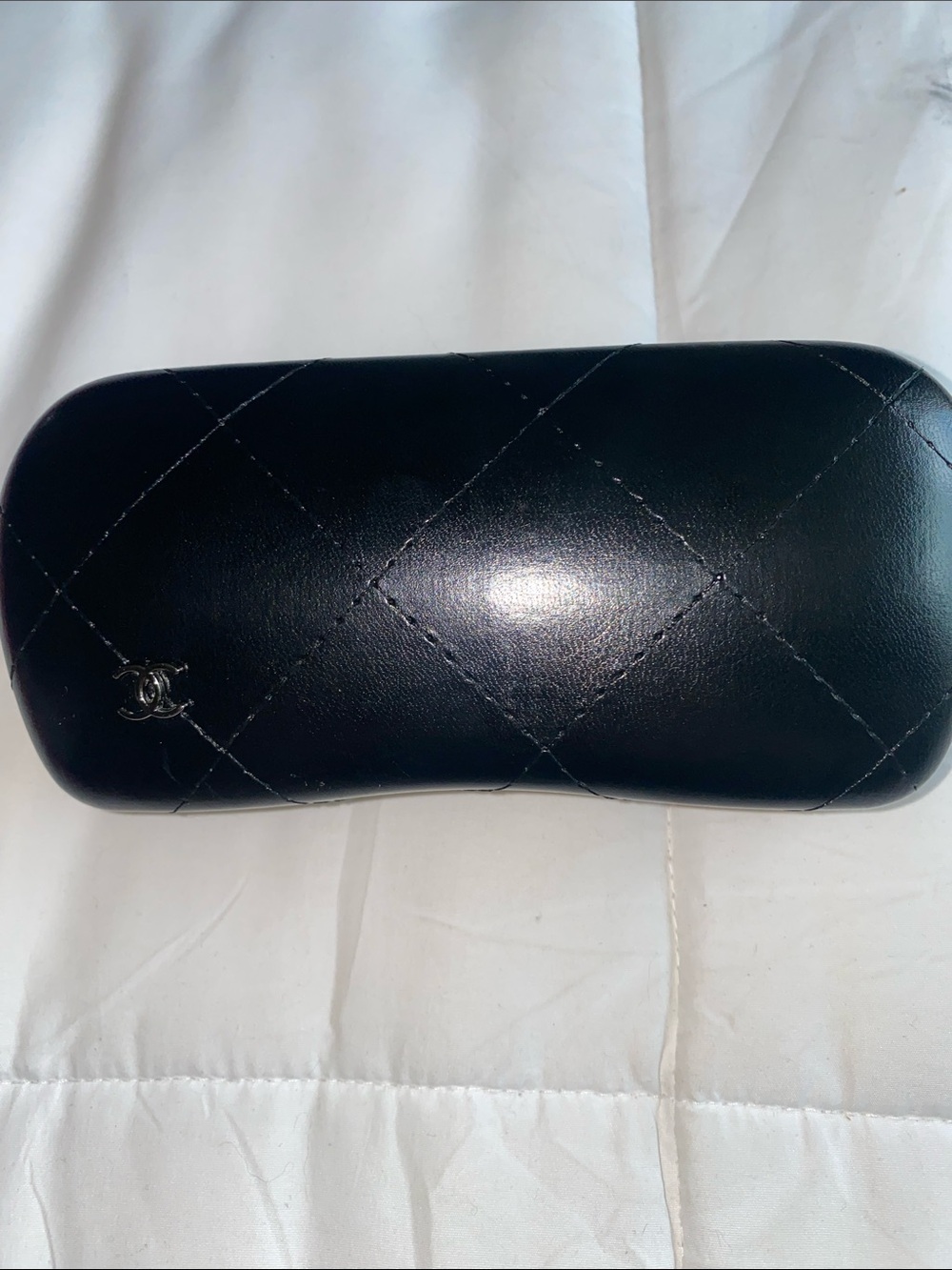 CHANEL Black Quilted Leather Sunglass Case with CC Logo